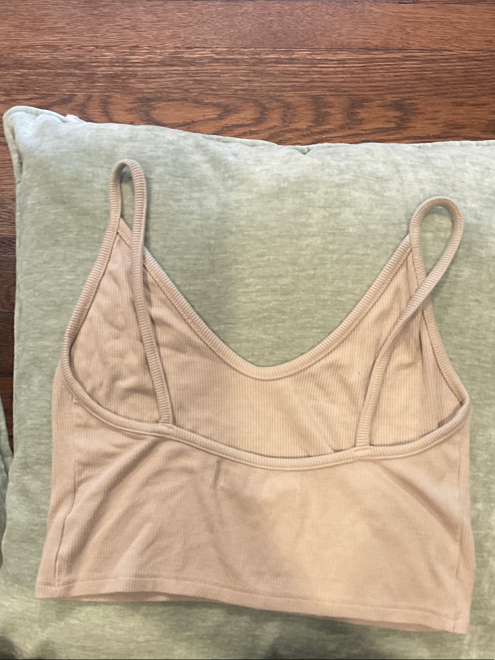 Joah Brown Ribbed V-Neck Crop Tank - Beige - Picture 3 of 3